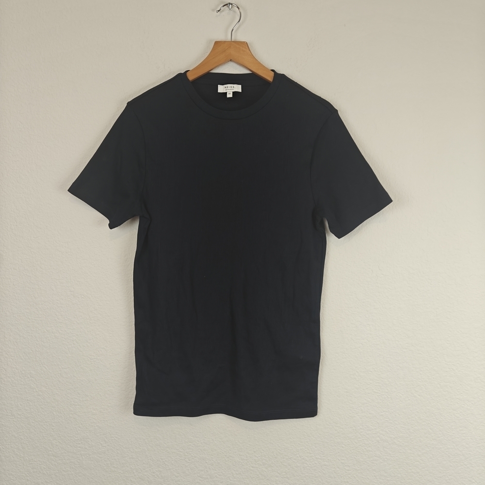 REISS Egyptian Cotton Ribbed Navy Scoop Neck Stretch T-shirt XS Women's